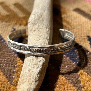 Sterling silver cuff bracelet, delicate handmade, unsigned